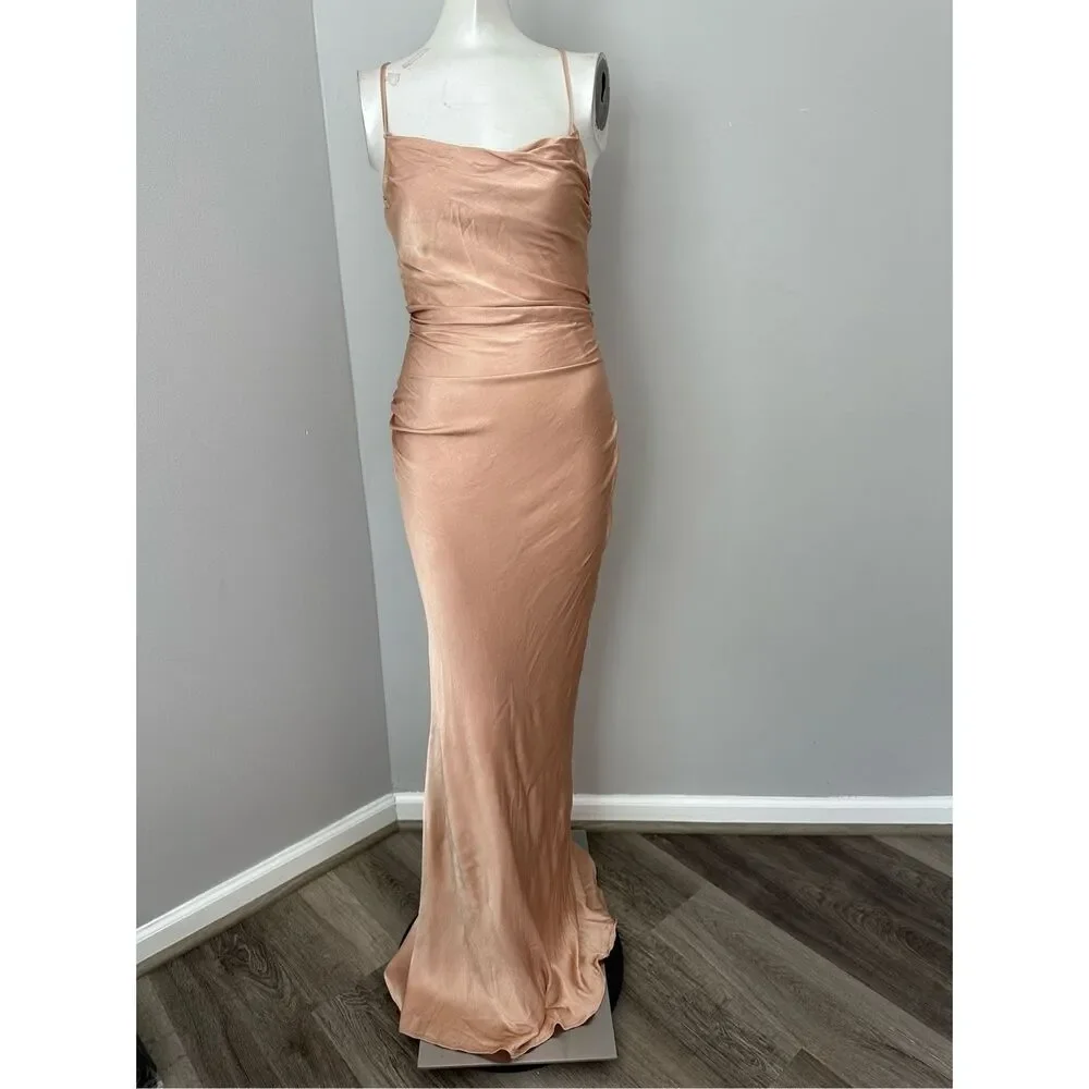 Shona Joy Womens Cowl Neck La Lune Lace-up Back Maxi Dress Dessert Size 2 $360_3